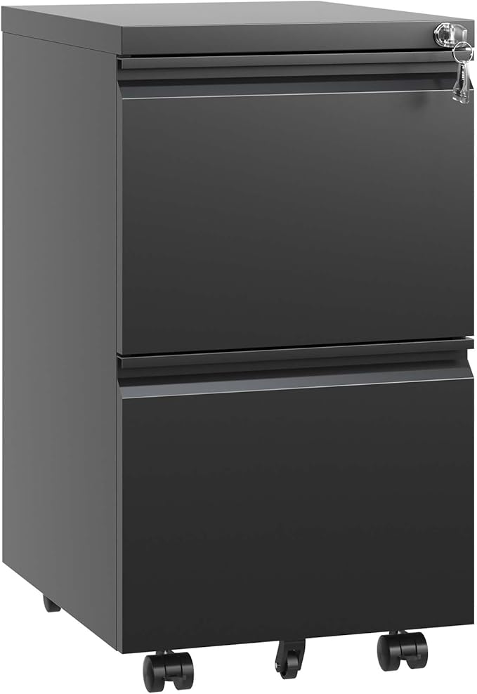 Metal Mobile File Cabinet with Lock Rolling File Cabinet for Legal Letter A4 Size Documents Anti-Tilt DesignExcept CastersIdeal for Home Office Under Desk Organization (Black2 Drawers)