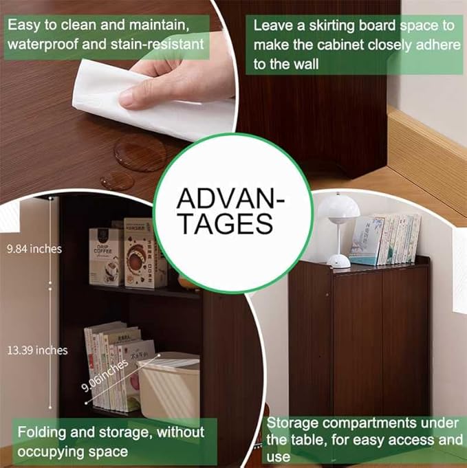 Bamboo Folding Out Desk with Storage Shelves Expandable Hidden Computer Desk Foldable Space-Saving Pull Out Murphy Table Writing Table for Home Office Bedroom Small Spaces (Walnut)