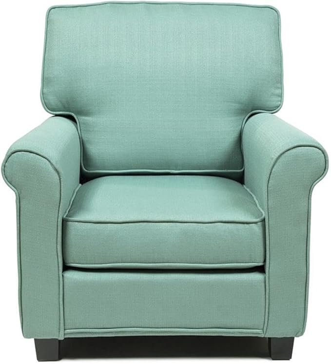 BOWERY HILL Transitional Fabric Upholstered Accent Chair Blue Finish Solid Wood Frame Padded Foam Cushioning Rolled Arms 34.5 W x 37.13 D x 35.75 H Indoor Living Room Seating