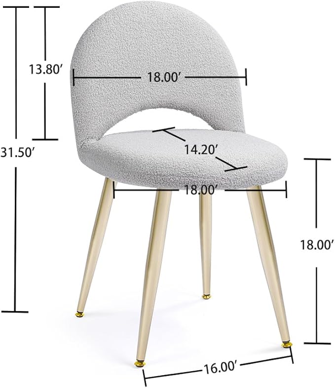 Vanity Chair with Adjustable Backrest Boucle Upholstery Armless Makeup Stool Gray Sherpa Vanity Stool with Gold Metal Legs for Bedroom Living Room Kitchen Dinning Room(Gray)