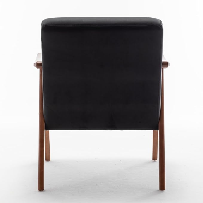 Mid Century Modern Accent Chair with Microfiber Upholstery and Solid Wood Frame Ideal for Living Room Bedroom Office Coffee Shops and Hotel Black