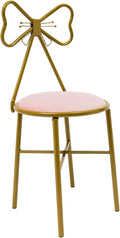 Small Cute Vanity Chair Knot Backrest Vanity Stool with Back Modern Makeup Chair Gold Lounge Chair for Living Room Bedroom Kitchen (Light Pink)