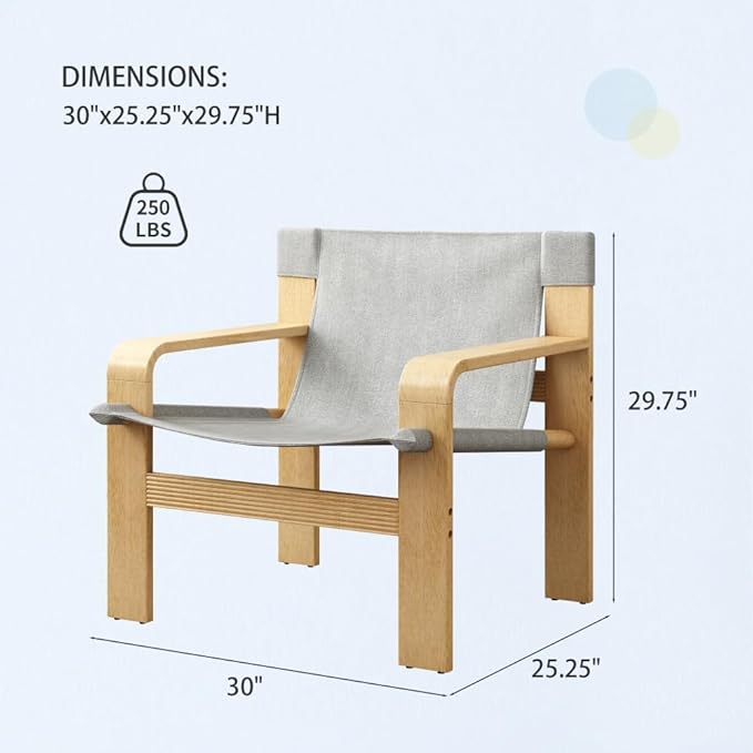 Detachable and Washable Oak Accent Chair Wide Armrest Mid-Century Lounge Chair Linen Fabric Armchair &amp Solid Wood Frame for Living Room Bedroom Balcony (White) (Light Grey + Wood+Fabric + Oak)