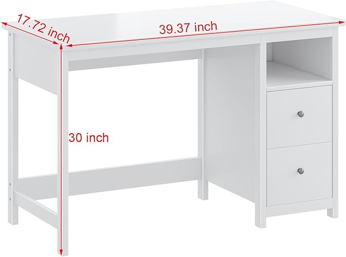BHG White Desk with DrawersModern Small Computer Desk for Home Office Makeup Vanity Desk Dressing Table for BedroomFiling Cabinet Writing Table PC Desks for Study (White 39.3)