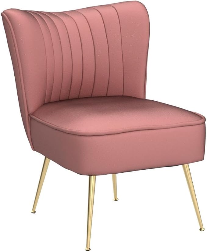 DUOMAY Modern Accent Chair Set of 2 Velvet Slipper Chair with Gold Legs Wingback Side Chair for Living Room Bedroom Entryway Small Corner Chair for Space Saving Blush Pink