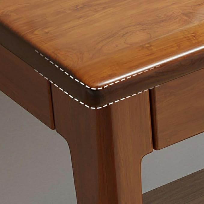 RUNNUP Modern Wood Writing Desk with 2 Drawers 55 Home Office Desk Simple Study Desk for Small Spaces Without Chairs Nut-Brown