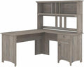 Bush Home Salinas L Shaped Desk with Hutch in Driftwood Gray | Corner Table with Drawers and Storage for Home Office