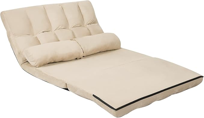 GOFLAME 6-Position Convertible Sofa Beige (Sponge High-Strength Steel Frame 330LBS Capacity Foldable Design for Easy Storage Modern Living Room)