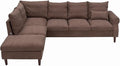 Panana Upholstered Sofa Couch Linen Fabric/Artificial Leather L Shaped Corner Sectional Modern Living Room Sofa (Brown Linen 6 seat Left Corner with Built-in USB Port)
