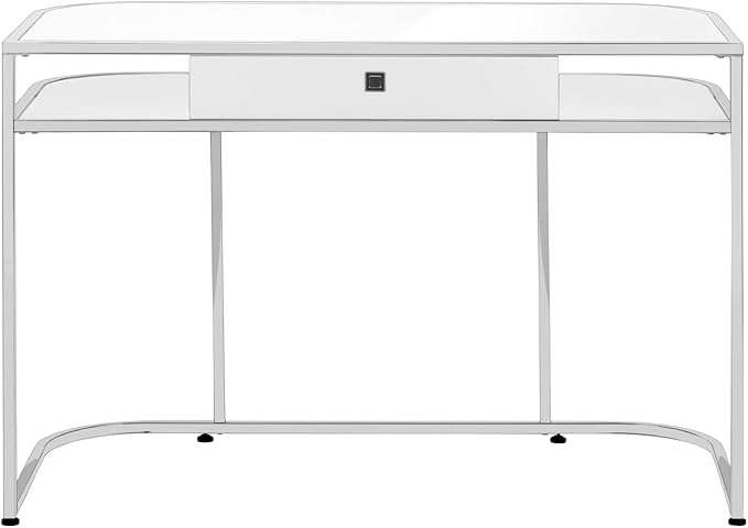 Computer Desk with Storage Drawers 48 Contemporary Work Desk for Home Office White Laminate Chrome Metal