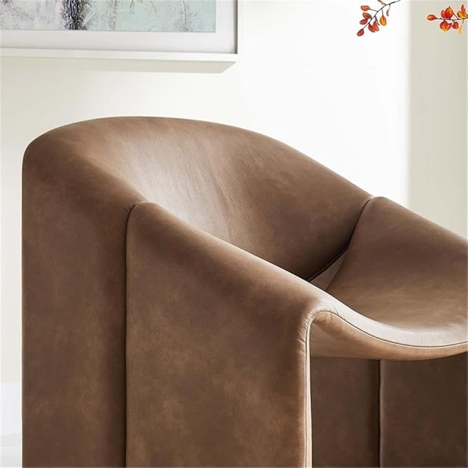 Pemberly Row Modern Fabric Accent Chair Vegan Leather Upholstery Dense Foam Padding Tubular Metal Frame Brown Finish Non-Marking Floor Glides Fully Assembled Living Room or Home Office Seating