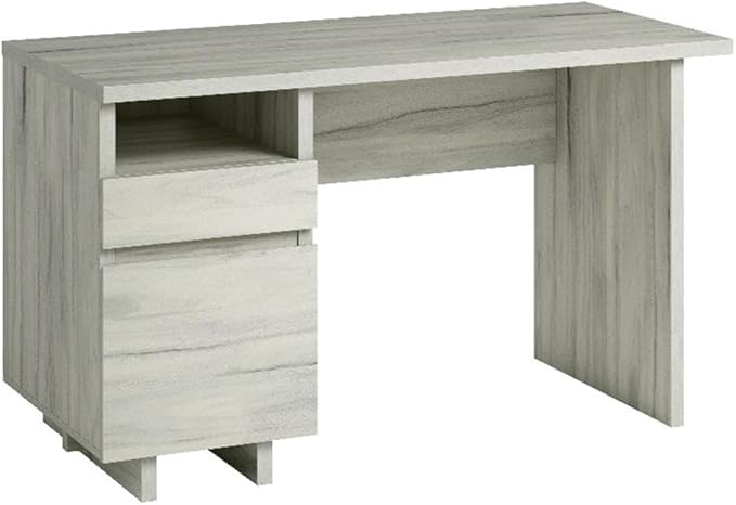 Pemberly Row Engineered Wood Desk 52 in Wide Haze Acacia Natural Finish Single Pedestal with Storage Drawers and Open Shelf Modern Home Office Desk for Organization and Workspace