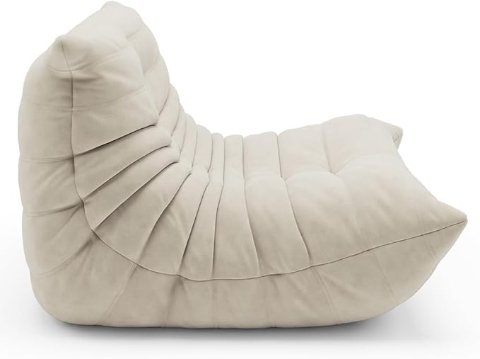 High-end Uncompressed Bean Bag Chair Fireside Togo Chair with Antique White/Light Grey Suede Fabric Cover Comfy &amp Soft Lazy Floor Lounge Sofa Chairs for Bedroom Living Room Office or Lounger