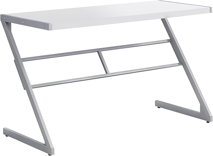 Computer Desk Home Office Laptop 48 l Work White Laminate Grey Metal Contemporary Modern