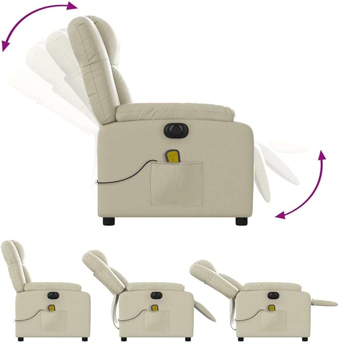 vidaXL Cream Electric Massage Recliner - Faux Leather Wingback Armchair with Vibration Sturdy Frame Electric Reclining Function for Living Room/Office