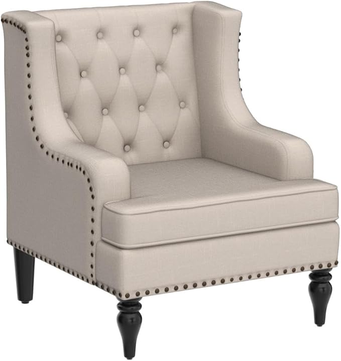 Rosevara Emmie Accent Chairs for Living RoomUpholstered ArmchairLinen Fabric Comfy Reading Seat Lounge for Living Room Bedroom ApartmentEasy AssemblyBeige