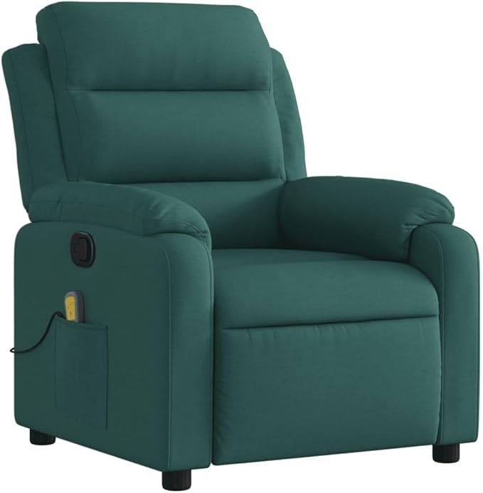 vidaXL Dark Green Fabric Massage Recliner Chair - Manual Reclining Armchair with Vibration Massage Cozy Padded Seating Side Pocket