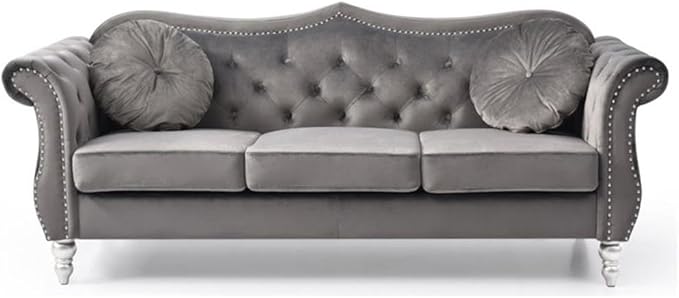 Glory Furniture Hollywood Velvet Sofa in Dark Gray