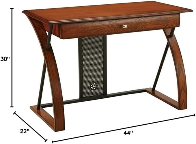 Pemberly Row Computer Desk 44W x 22D x 30H Medium Brown Oak Veneer with Black Powder-Coated Accents Engineered Wood Keyboard Tray Rustic Home Office Desk for Indoor Use