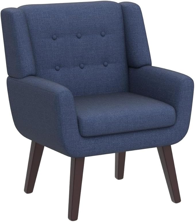 HUIMO Accent Chair Arm Chair Set of 2 Button Tufted Upholstered Reading Chair Linen Fabric Mid Century Modern Chairs for Bedroom Living Room Chair Comfy Sofa Chair(2 Dark Blue)