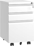 3 Drawer Mobile File Cabinet with LockMetal Filing Cabinets for Home Office Organizer Letters/Legal/A4Fully AssembledWhite