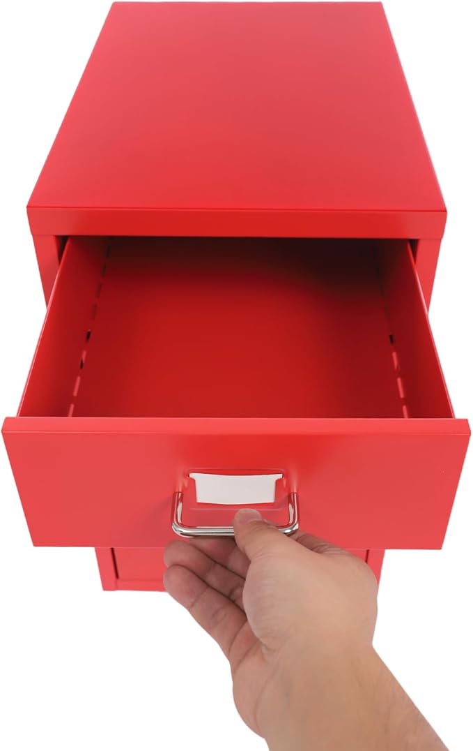 File Cabinet 3 Drawer Filing Cabinet with Wheels Metal Under Desk Storage Cabinet for Home Office Commercial Hanging File Folders Organizer for Letter/A4 Size(Red)