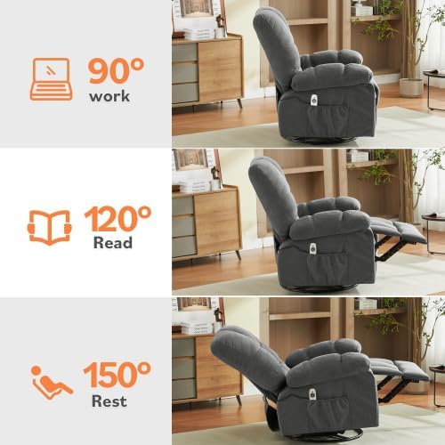 Oversized Recliner Chair for Adults w/ 8-Point 3D Kneading Massage and Lumbar Heating Swivel Rocker Recliner w/USB Charge Port for Living Room Ergonomic Lazy Boy Single Sofa Chair (Gray New)