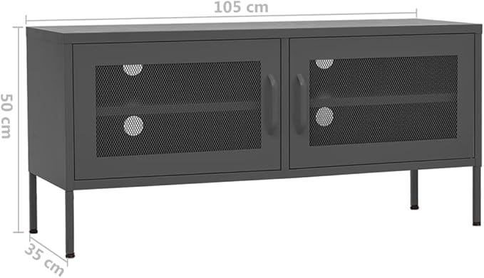 vidaXL Industrial Style TV Stand 41.3x13.8x19.7 Anthracite Steel Material with 2 Mesh Doors &amp Cable Management Holes.