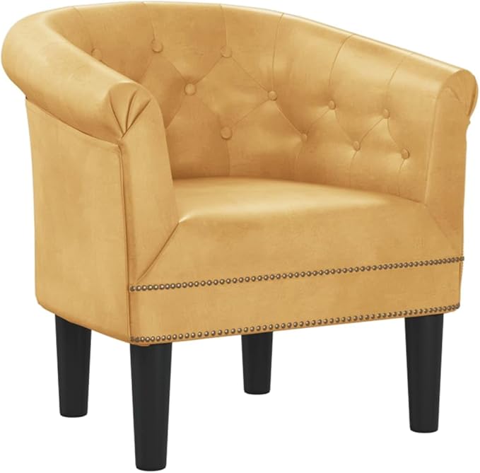 vidaXL Tub Chair Comfy Tub Club Chair Accent Barrel Armchair for Living Room Bedroom Single Sofa Tub Bucket Chair Gold Faux Leather