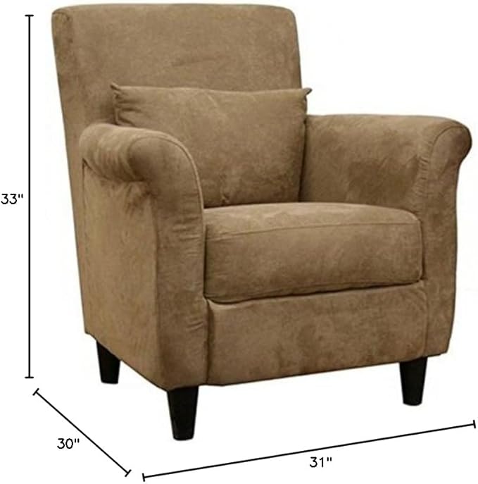 BOWERY HILL Contemporary Microfiber Upholstered Club Arm Chair Tan Finish Foam Cushioned Solid Wood Frame Matching Pillow Included Tapered Black Plastic Legs 33 H x 31 W x 30 D for Living