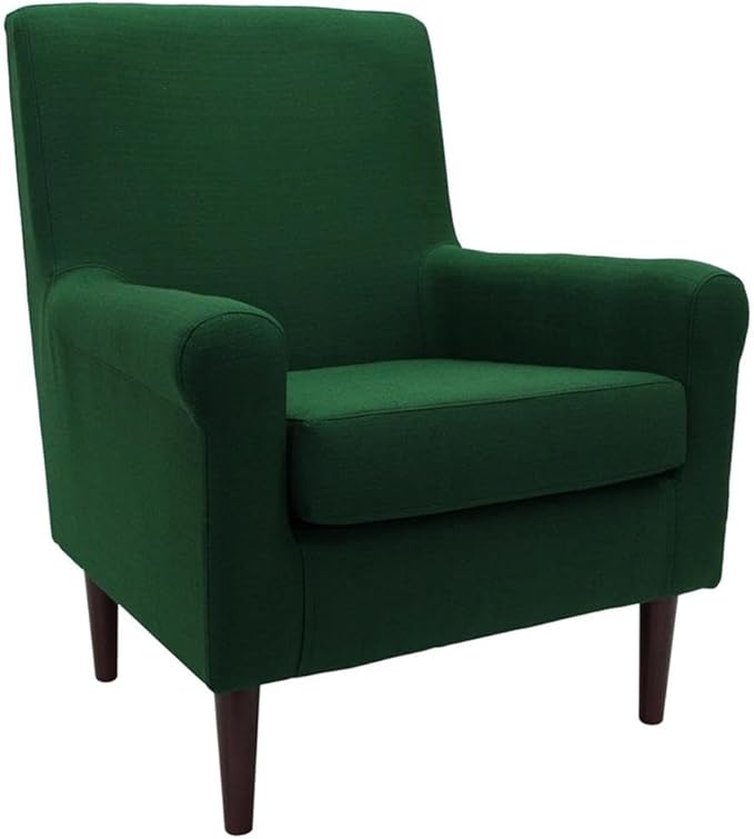 Pemberly Row Rolled Arm Lounge Chair 35 H Fabric Upholstery Emerald Green Finish 17.5 Seat Height Contemporary Accent Chair for Living Room or Bedroom