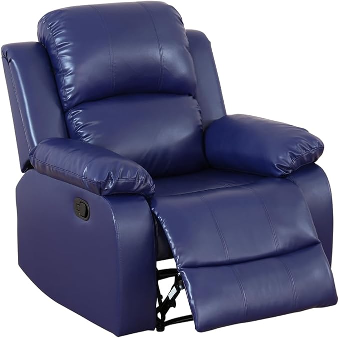 Manual Leather Recliner Chair Sofa for Adults 35 Inch Single Reclining Sofa CouchLeather Couch for Living Room/Lounge/Club/Apartment(BlueChair)