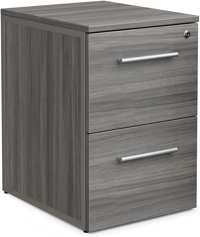 NBF Office Files Pedestal Cabinet - Two Drawer File Cabinet with Lock - Gray Laminate Office Filing Cabinets - Modern Mobile File Cabinet Document Storage (26.46 H)