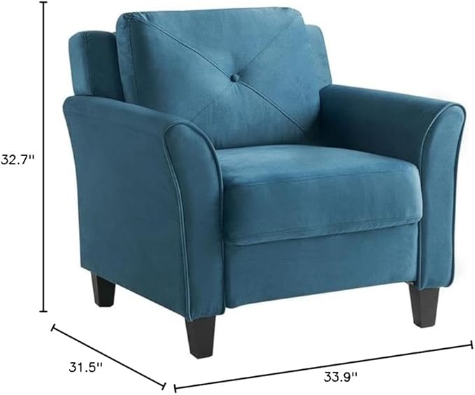 Pemberly Row Contemporary Arm Chair Blue Fabric Upholstery Tufted Back Cushions Solid Hardwood Frame High Density Foam 19 in Seat Height Elegant Living Room or Accent Seating