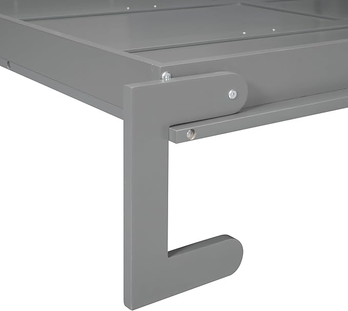Linique Queen Size Murphy Bed with Sofa and Top Shelf Horizontal Wall Bed Versatile Convertible Wooden Bed Frame Grey 87x66.8