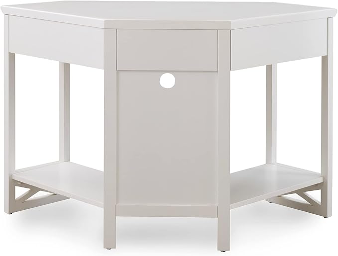 Leick Home Sage Corner Office Desk Solid Wood with Drop Front Keyboard Drawer White 85430