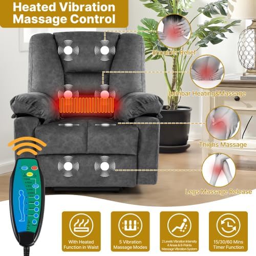Electric Power Lift Recliner Chair Recliner Sofa for Elderly Heat and Massage2 Cup Holders Recliners Chairs for Living Room Infinite Position and Double 2 Side Pocket (Grey)