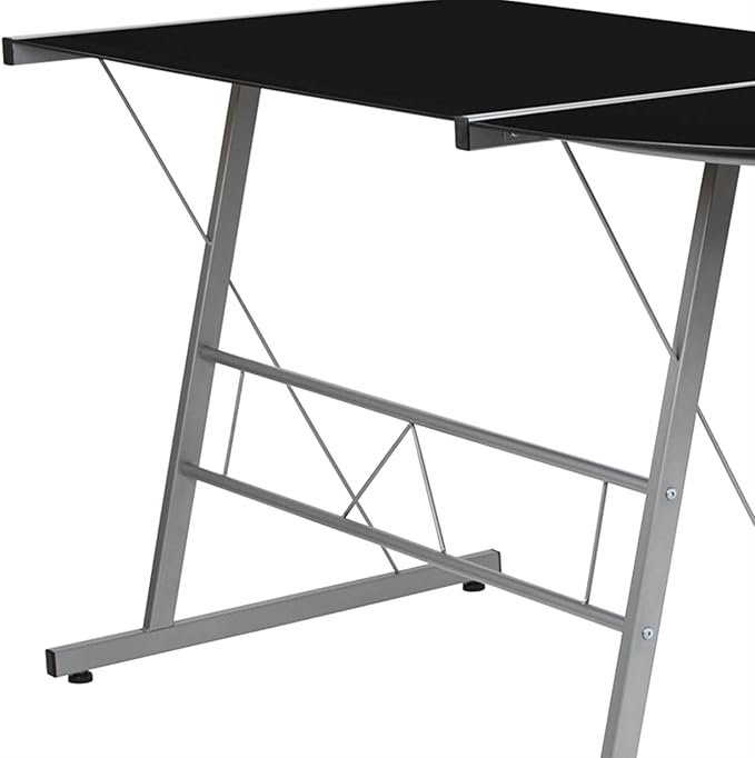 Flash Furniture Black Glass L-Shape Corner Computer Desk with Silver Metal Frame