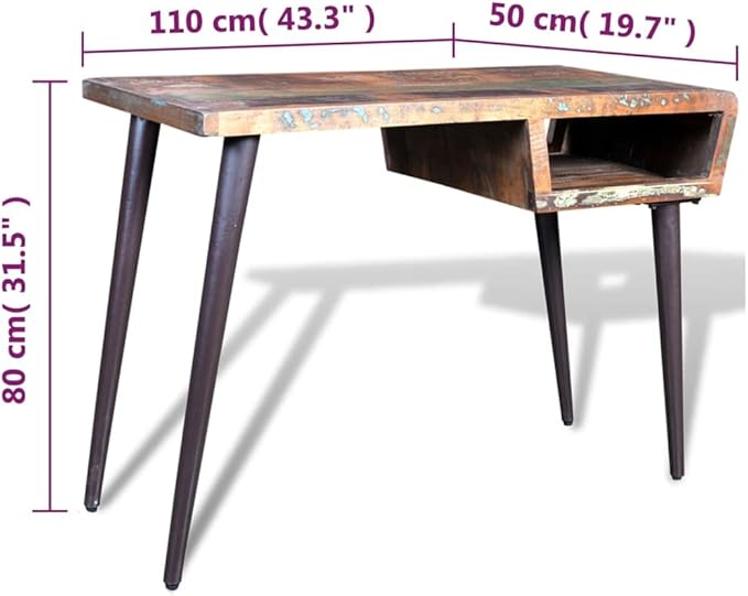 YAFF Handcrafted Reclaimed Wood Writing Desk with Painted Iron Legs – 43.3 x 19.7 x 31.5 Ideal for Home and Office Creativity Study Table with Ample Storage