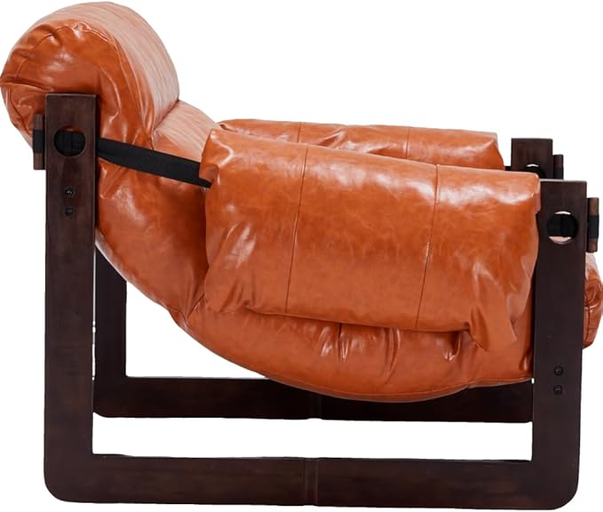 GDFStudio Aogex Accent Chair Leather Club Chair Oil Waxed Leather Lounge Sofa Armchair with Removable Pillow Comfort Chaise Lounge Single Reading Sofa for Living Room Bedroom Home Retro Orange