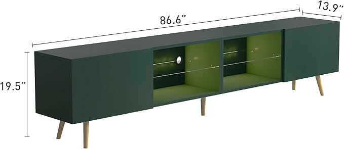 Bonzy Home 86 LED TV Stand Modern Entertainment Center up to 90 TV Television Console Table with Storage Cabinets for Living Room Dark Green