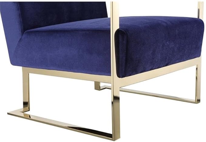 Pemberly Row Modern Velvet &amp High Polished Steel Lounge Chair Navy and Gold Finish 31 H x 27.5 W x 31 D Wrap Around Steel Arms Stylish Seating for Living Room Bedroom or Lounge Use