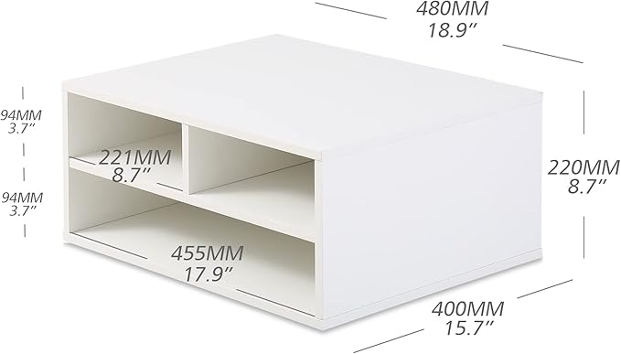 FITUEYES Large Printer Stand with 3 Storage Compartments Desk Paper Organizer for Home Office 2-Tier Wood Printer Shelf White 18.9 L x 15.7 W x 8.7 H