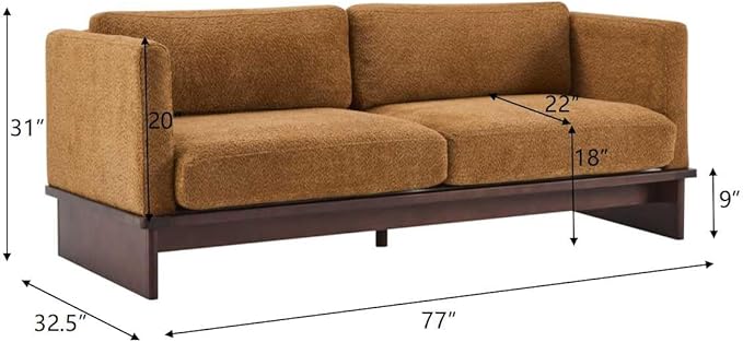 Christopher Knight Home Perla Chenille Upholstered 3 Seater Sofa Couch with Pillow Wooden Home Sofa Living Room Comfy Cloud Couch for Bedroom Apartment Home Office Brownish Orange