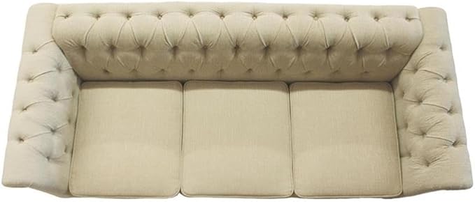 5STARS N&ampR RN Furnishings Chesterfield 81 Button Tufted Linen Fabric Sofa-Beige