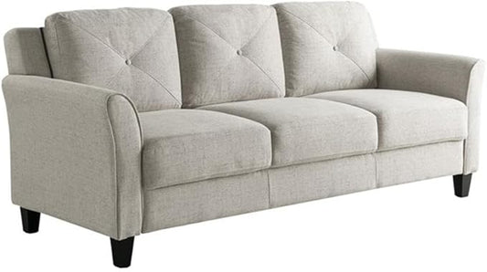 BOWERY HILL Transitional 78.7 W Solid Hardwood Frame Stationary Sofa with Elegant Tufted Back Cushions in Beige Premium Fabric Upholstery