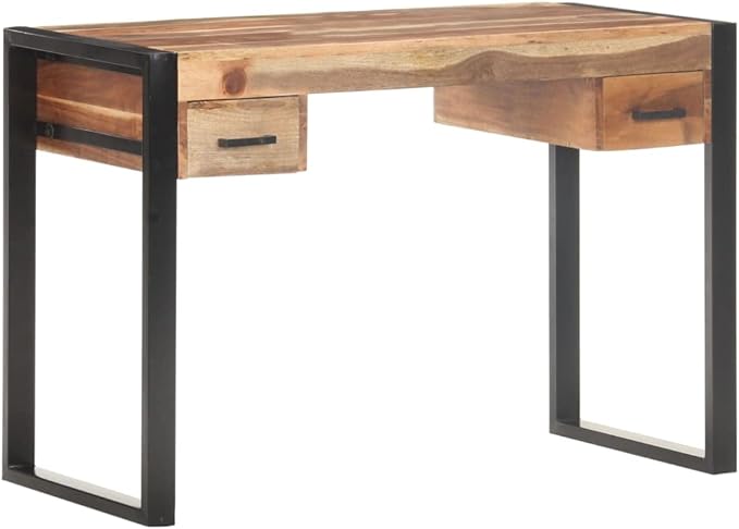 Farmhouse 43.3 Home Office Writing Desk with Drawers Wooden Home Office Desk Workstation with Steel Legs PC Laptop Desk Console Table for Living Room Study Room Brown