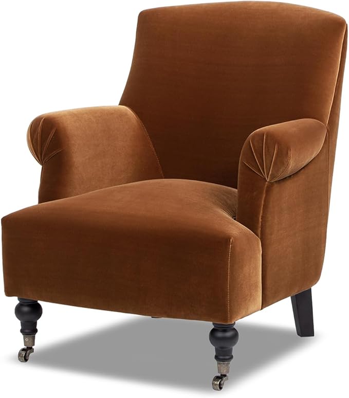 Jennifer Taylor Home Eloise 30 Pleated Sock Arm Accent Armchair Burnt Orange Performance Velvet
