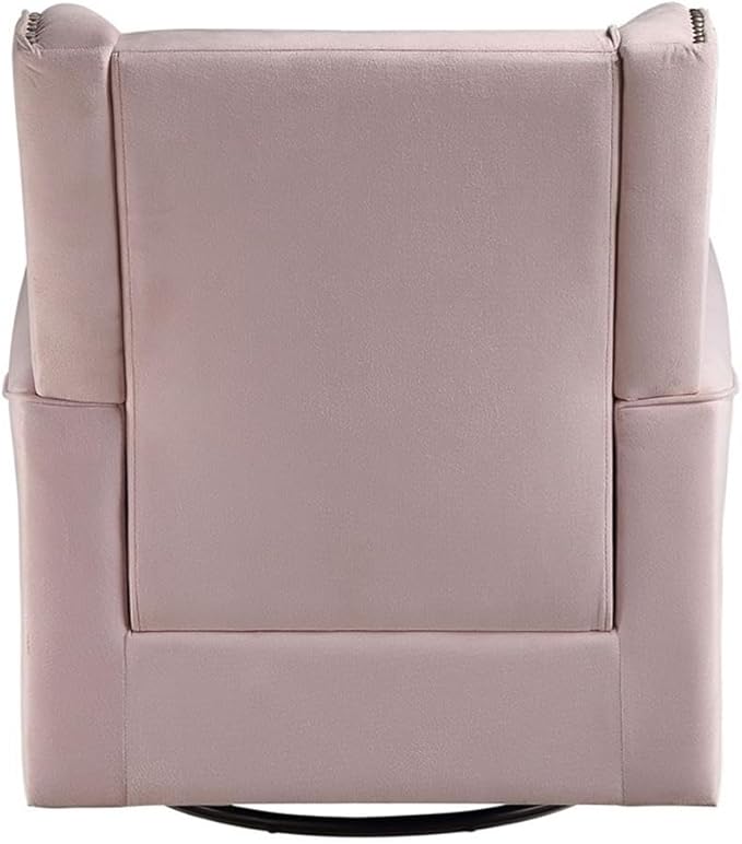 BOWERY HILL Contemporary Swivel Chair with Glider Pink Fabric Upholstery Wingback Design Nailhead Trim Loose Seat Removable Cushion Cover 35 L x 34 D x 37 H Accent Chair for Living Room