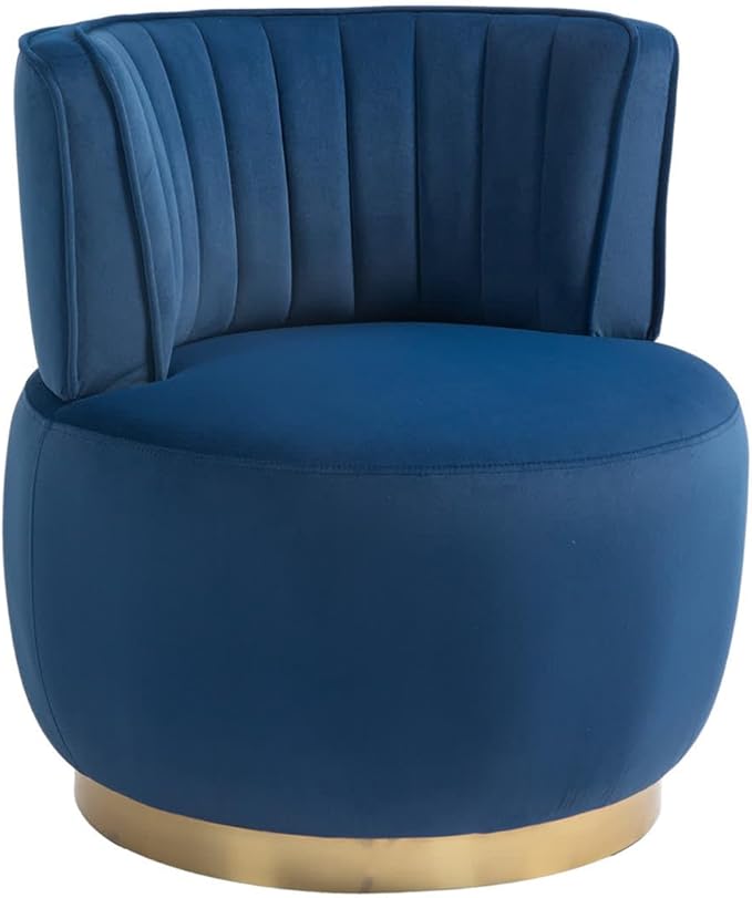 360 Swivel Barrel Chair Velvet Modern Accent Chair Upholstered Mid Century Comfy Arm Chair Round Sherpa Side Chair for Nursery Living Room Bedroom Office Waiting Room Blue